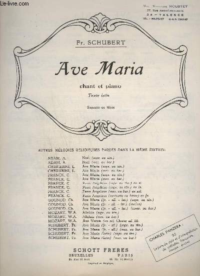 AVE MARIA / HYMNE AN DIE JUNGFRAU - CHANT ET PIANO - TEXTE LATIN.