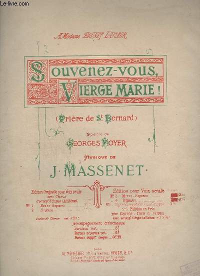 SOUVENEZ-VOUS, VIERGE MARIE ! - N2 : SOPRANO - PIANO + CHANT - PRIERE DE ST BERNARD.