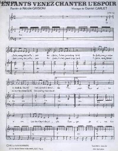 ENFANTS VENEZ CHANTER L'ESPOIR - PIANO + CHANT.