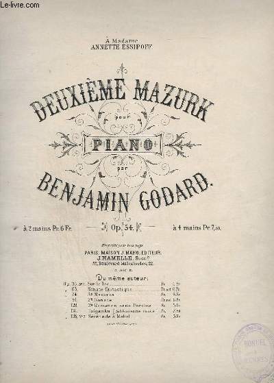 DEUXIEME MAZURK POUR PIANO - OP.54.