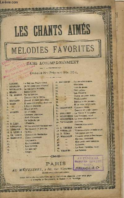 LES CHANTS AIMES MELODIES FAVORITES - N50 : LA COLOMBE - CHANT.