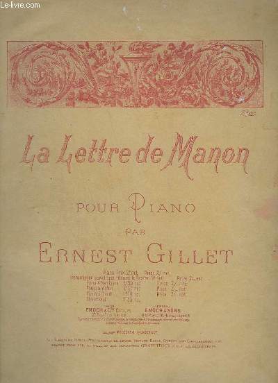 LA LETTRE DE MANON - POUR PIANO.