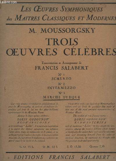 TROIS OEUVRES CELEBRES - N3 : MARCHE TURQUE - PIANO CONDUCTEUR + 1 VIOLINI CONDUCTEUR + VIOLONCELLI + CONTRABASSI.