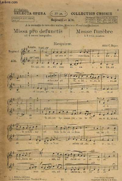 MESSE FUNEBRE A 4 VOIX - MISSA PRO DEFUNCTIS AD 4 VOCES INAEQUALES - SOPRANI / ALTI.