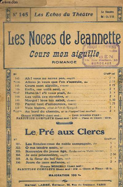 LES NOCES DE JEANNETTE - CHANT.
