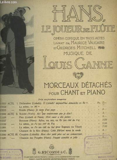 HANS, LE JOUEUR DE FLUTE - ACTE 1 : LA DECLARATION - O LISBETH ! AUJOURD'HUI DIMANCHE... - PIANO ET CHANT.