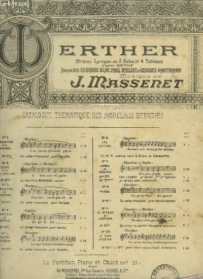 WERTHER - N6 : LES LETTRES - PIANO ET CHANT.