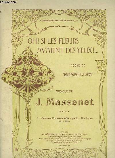 OH ! SI LES FLEURS AVAIENT DES YEUX ! - N1 : BARYTON OU MEZZO SOPRANO - TON ORIGINAL.