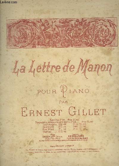 LA LETTRE DE MANON - POUR PIANO.