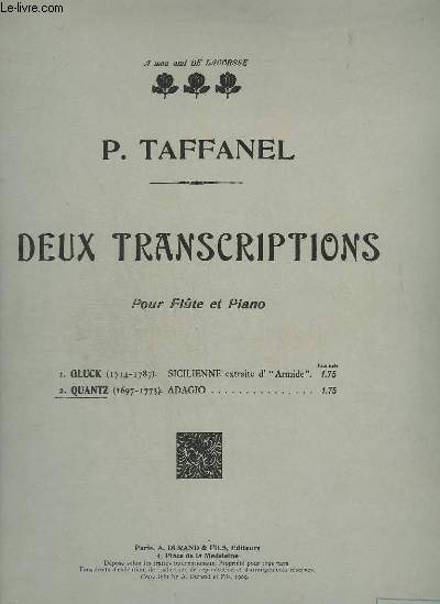 DEUX TRANSCRIPTIONS POUR FLUTES ET PIANO - N2 : ADAGIO DE QUANTZ.