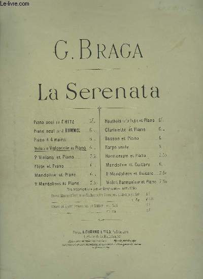 LA SERENATA - PIANO + VIOLON OU VIOLONCELLE.