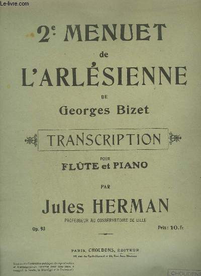 2 MENUET DE L'ARLESIENNE - POUR FLUTE ET PIANO.
