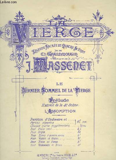 LE DERNIER SOMMEIL DE LA VIERGE - POUR PIANO ET VIOLONCELLE.