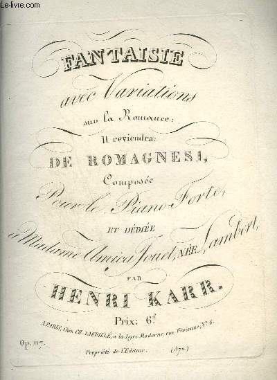 FANTAISIE AVEC VARIATIONS SUR LA ROMANCE IL REVIENDRA.