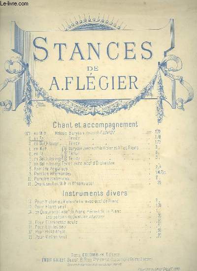 STANCES - N2 : PIANO + CHANT TENOR LEGER OU SOPRANO EN FA.