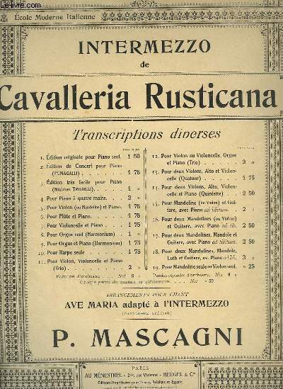 INTERMEZZO DE CAVALLERIA RUSTICANA N1 - POUR PIANO.