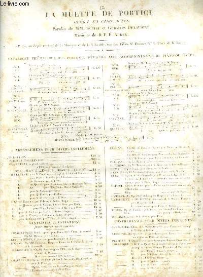 LA MUETTE DE PORTICI - CAVATINE DU SOLMMEIL N12 POUR PIANO ET CHANT.