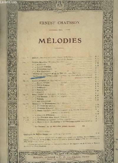 LE TEMPS DES LILAS - POUR PIANO ET CHANT VOIX MOYENNES.