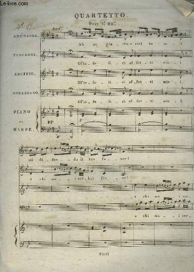 QUATUOR DE TANCREDE - PIANO OU HARPE + CHANT A 4 VOIX.