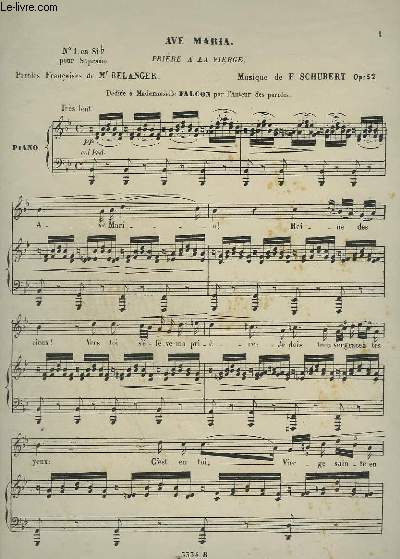 AVE MARIA - PRIERE A LA VIERGE - PIANO ET CHANT.