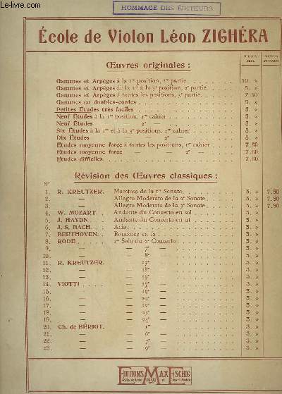 PETITES ETUDES TRES FACILES - 1 POSITION - POUR VIOLON.