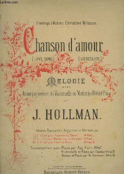 CHANSON D'AMOUR / LOVE SONG / LIEBESLIED - N1 : PIANO + VIOLONCELLE + CHANT SOPRANO OU TENOR
