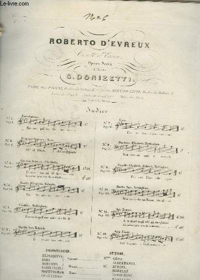ROBERTO D'EVREUX - N6 : SCENA E DUETTO PIANO + CHANT.