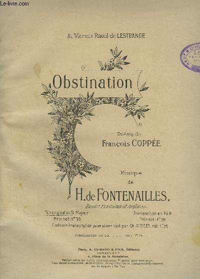 OBSTINATION / A RESOLVE - PIANO ET CHANT EN SI MAJEUR - TON ORIGINAL.