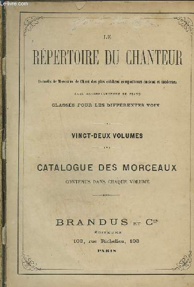 LE REPERTOIRE DU CHANTEUR - 22 VOLUME.