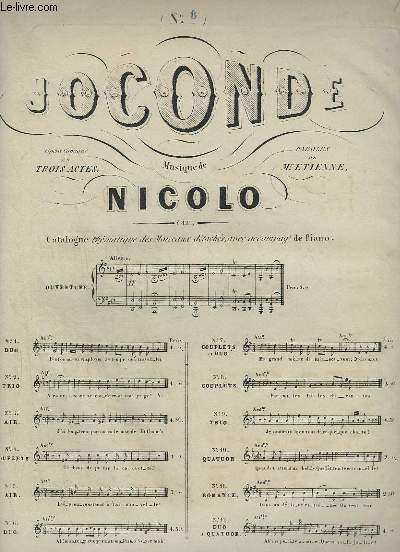 JOCONDE - N8 : COUPLETS POUR PIANO OU HARPE.