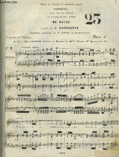 CAVATINE N3 : POUR PIANO ET CHANT VOIX DE SOPRANE.