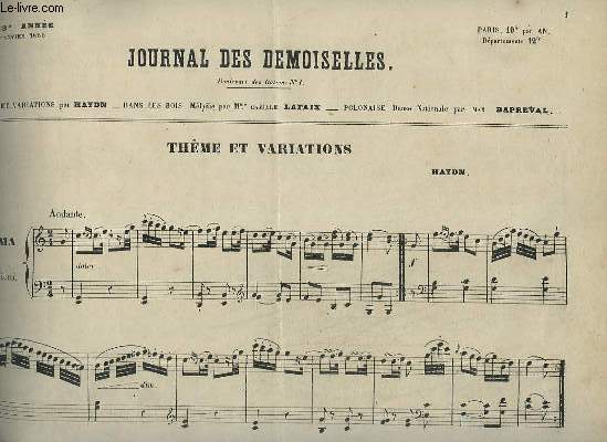 JOURNAL DES DEMOISELLES - 33 ANNEE DE JANVIER 1865 : THEME ET VARIATIONS - POUR PIANO.