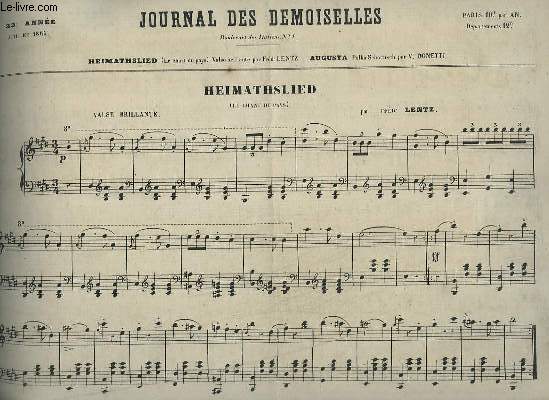 JOURNAL DES DEMOISELLES - 33 ANNEE DE JUILLET 1865 : HEIMATHSLIED ( LE CHANT DU PAYS ) - POUR PIANO.