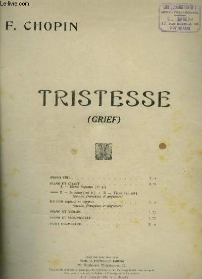 TRISTESSE - PIANO ET CHANT SOPRANO.