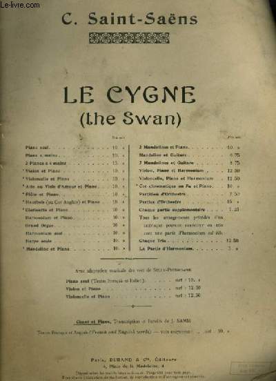 LE CYGNE / THE SWAN POUR PIANO ET CHANT.