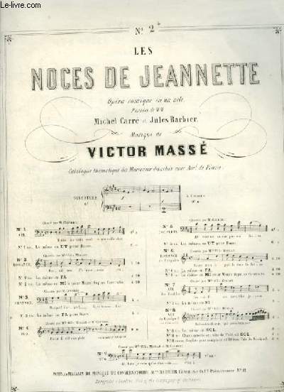 LES NOCES DE JEANNETTE - OPERA COMISUR EN 1 ACTE - N2 : ROMANCE POUR PIANO ET CHANT AVEC PAROLES.