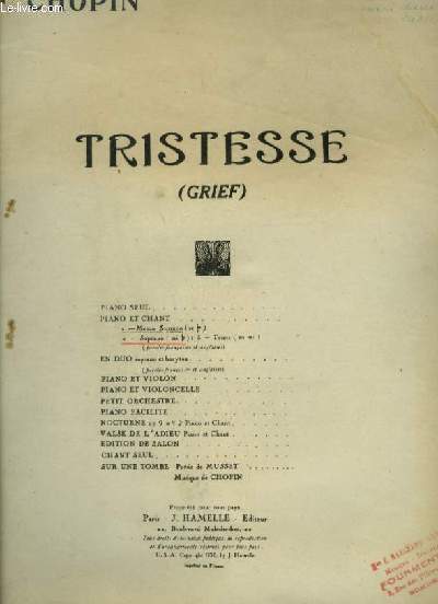 TRISTESSE - PIANO ET CHANT MEZZO SOPRANO.
