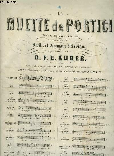 LA MUETTE DE PORTICI - N12 : CAVATINE DU SOMMEIL POUR PIANO ET CHANT AVEC PAROLES.