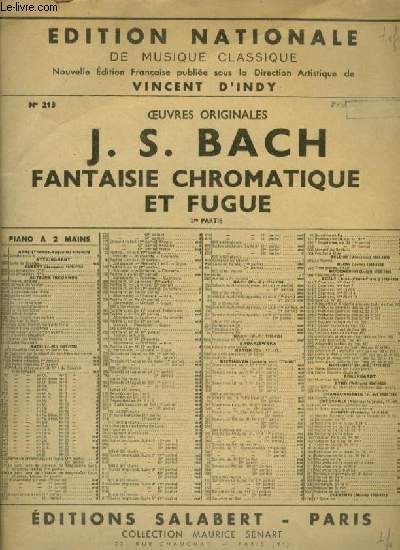 FANTAISIE CHROMATIQUE ET FUGUE - 1 PARTIE POUR PIANO.