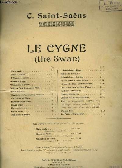 LE CYGNE - POUR PIANO ET VIOLON.