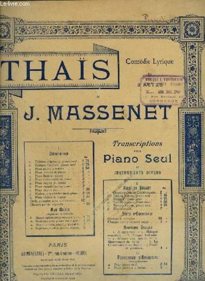THAIS - N1 D : MEDITATION POUR PIANO ET VIOLON.