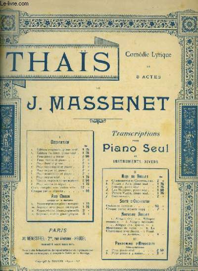 THAIS - N1 : MEDITATION- POUR PIANO SEUL.