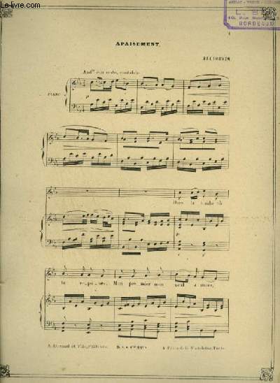APAISEMENT - ECHOS N169 : POUR PIANO ET CHANT AVEC PAROLES.
