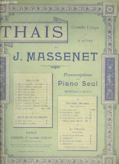 THAIS - N1 : MEDITATION- POUR PIANO SEUL.