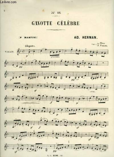 GAVOTTE CELEBRE PAR P. MARTINI - N14 POUR VIOLON.