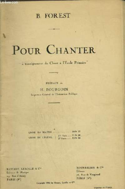 POUR CHANTER - L'ENSEIGNEMENT DU CHANT A L'ECOLE PRIMAIRE - LIVRE DE L'ELEVE 1.