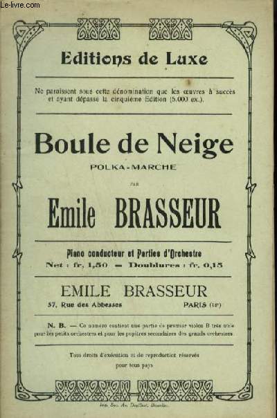 BOULE DE NEIGE - POUR PIANO CONDUCTEUR + VIOLON A+B + 2 VIOLON + ALTO + VIOLONCELLE + CONTREBASSE + FLUTE + BASSON + CORS EN FA + 1 & 2 PISTON EN SIB + 1, 2 & 3 TROMBONES + BATTERIE + HAUTBOIS + 1 & 2 CLARINETTES SIB + 1 & 2 PISTONS SIB.