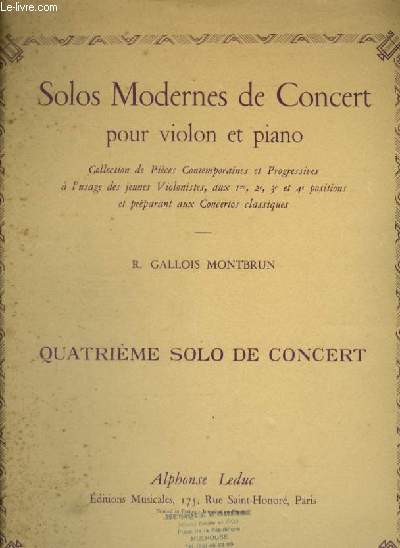 SOLOS MODERNES DE CONCERT POUR VIOLON ET PIANO.