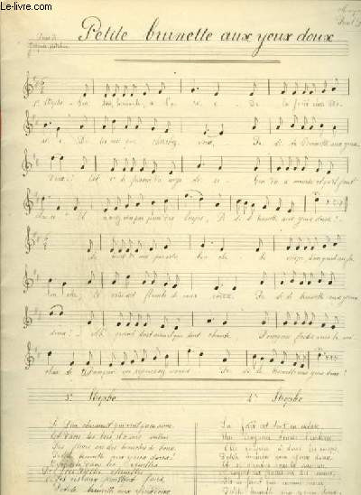 CAHIER DE PARTITIONS MANUSCRITES : PETITE BRUNETTE AUX YEUX DOUX + SOURIRE D'AVRIL + TYROLIENNE DES PYRENEES + JUANITA + LETTRE A MA FANCHETTE + LA PRIERE DES FORETS + VENISE ET BRETAGNE + AU CLAIR DE LA LUNE + HEURE EXQUISE + VALSE BRUNE + VALSE BLEUE...