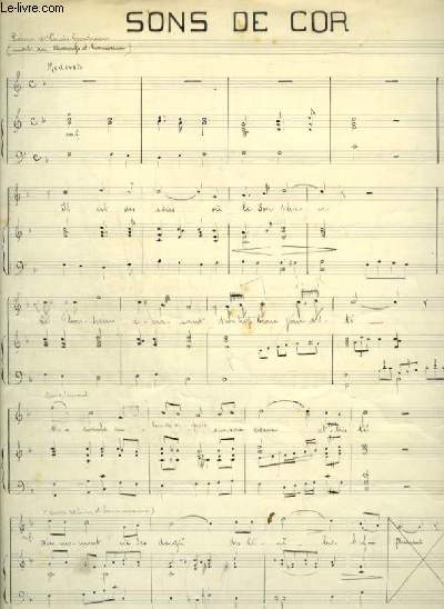 PARTITION MANUSCRITE : SONS DE COR - POUR PIANO ET CHANT AVEC PAROLES.